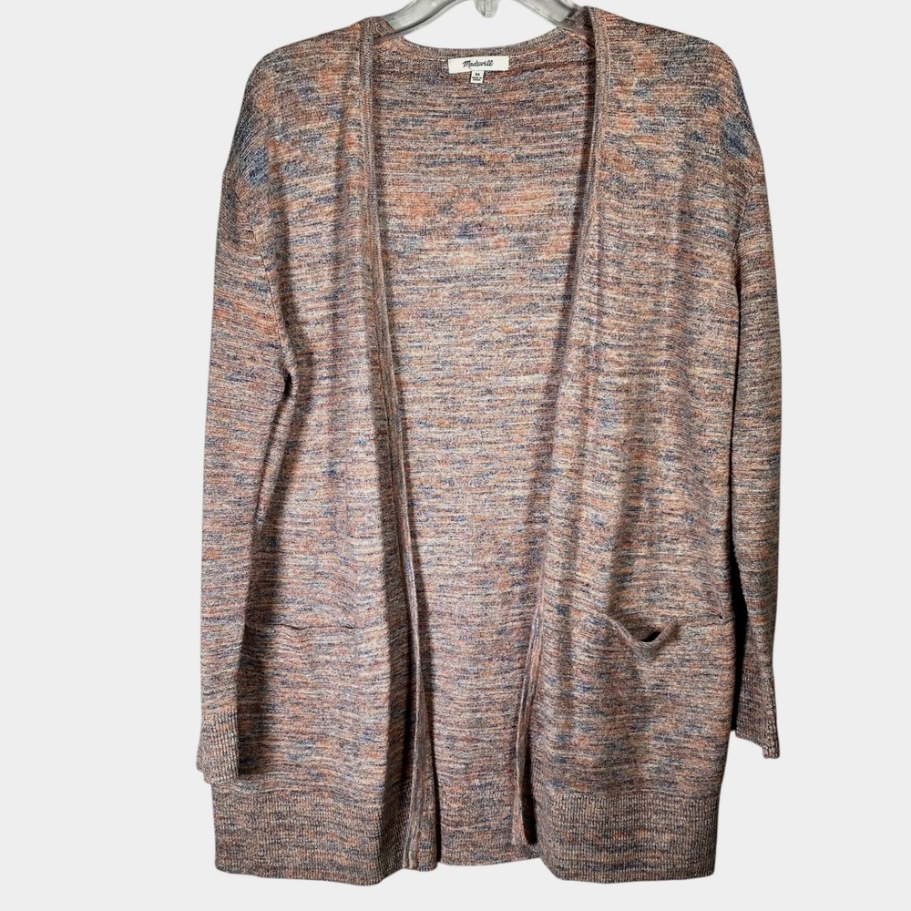 Madewell Open Front‎ Cardigan Sweater XS Blue Rust Knit Pocket Cozy Layering